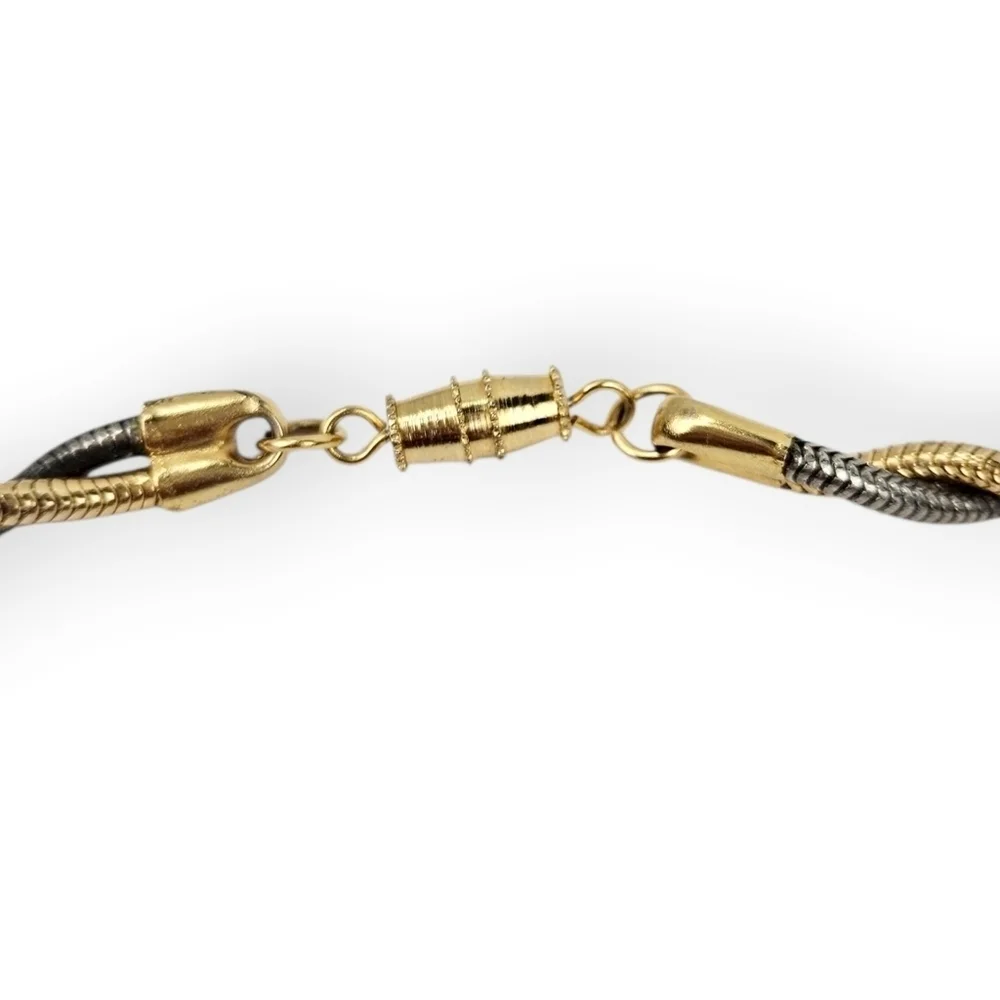 Vintage Double Snake Chain Necklace Gold Dark Silver Two Tone Unisex 17
